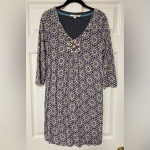 Boden Women's V-Neck 3/4 Sleeve Floral Beaded Neckline Lilac Dress Size 4